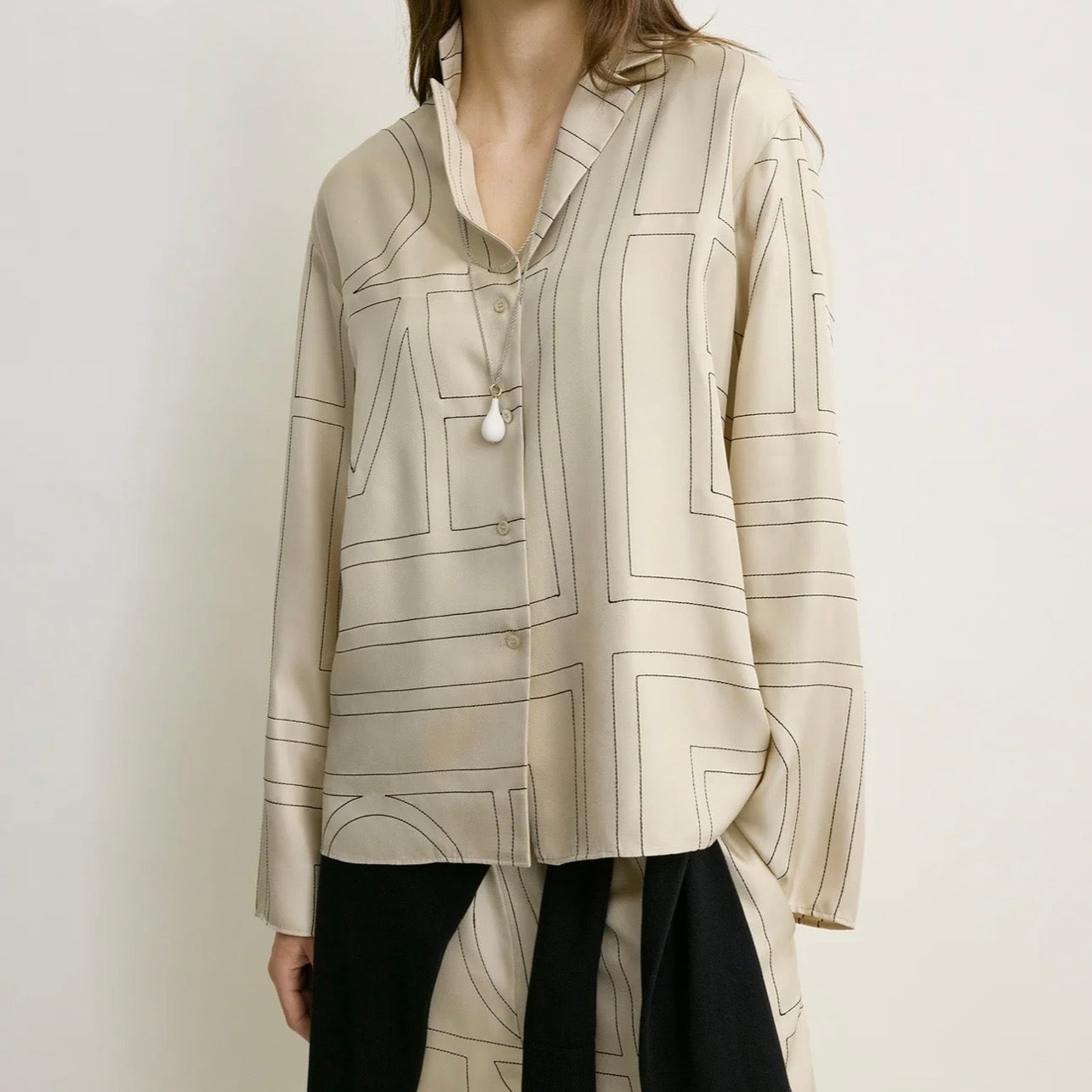 Monogram silk pj top