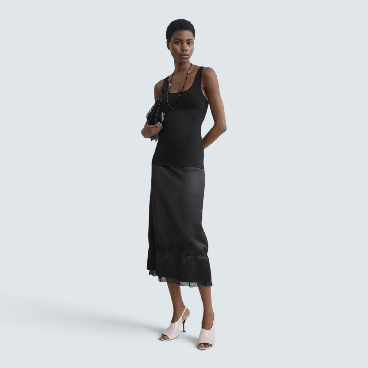 Layered satin skirt