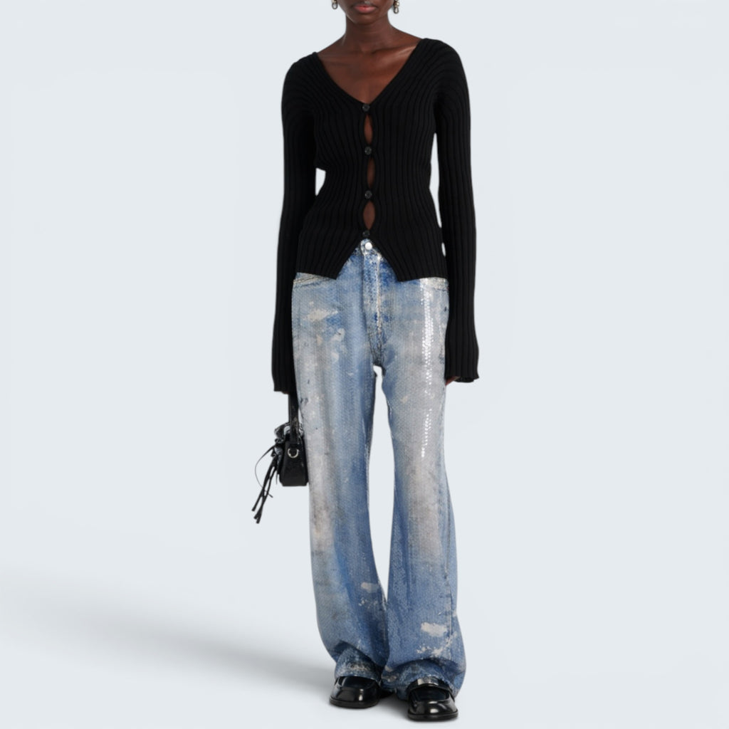 Strickjacke gerippt
